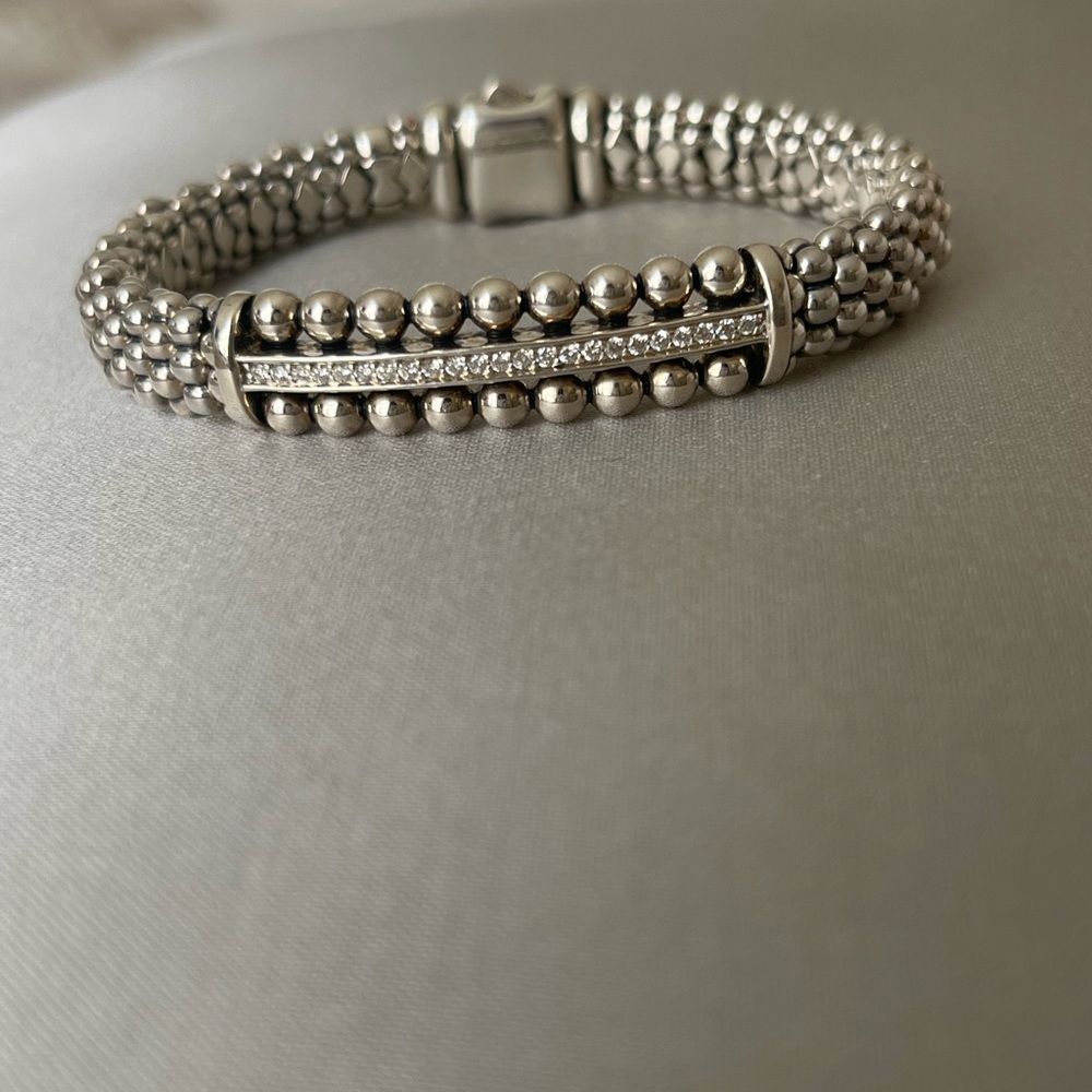 LAGOS Silver Caviar Diamond Bar Bracelet Size M (7.0”) - Picture 2 of 5